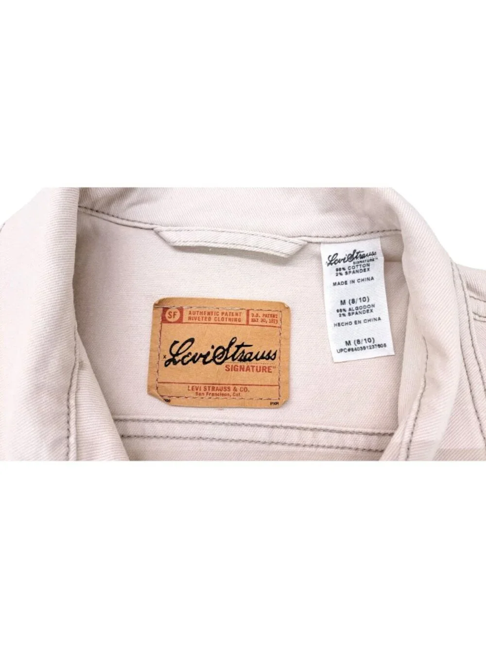 Levi Strauss Signature Women Medium Beige Denim Trucker Jacket Levi's Tan Jean - Picture 6 of 8